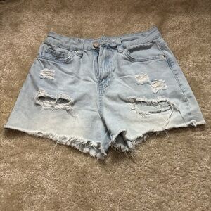 Casual Light Blue Distressed Jean Shorts